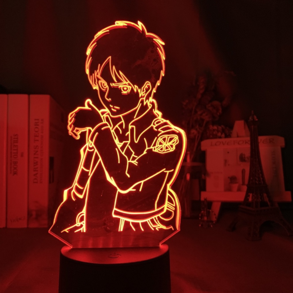 Акриловый светильник на черной подставке "Атака Титанов - Эрен"