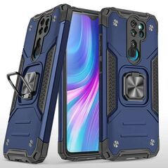 Противоударный чехол для Xiaomi Redmi Note 8 Pro синий с пластиной для магнитного автодержателя и кольцом подставкой
