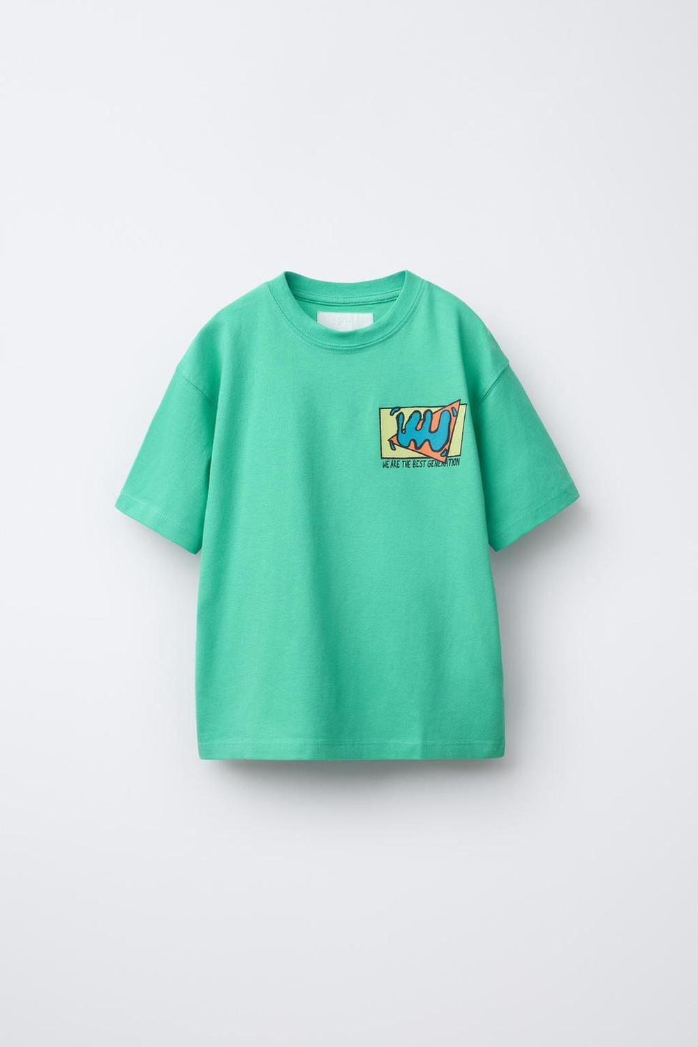 ZARA ФУТБОЛКА ИЗ ТКАНИ С ПРИНТОМ, ЗЕЛЕНЫЙ