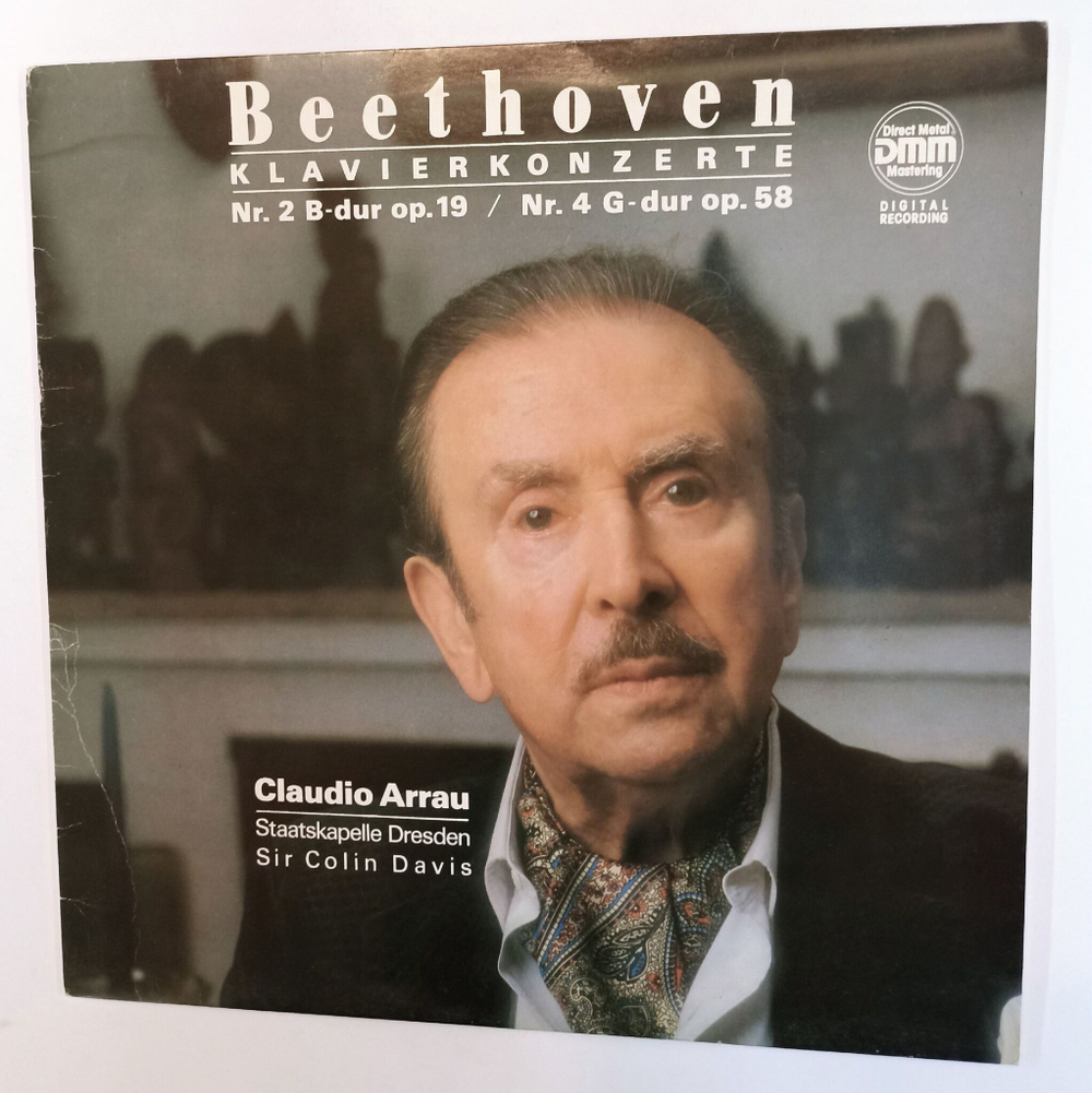 Винтажная виниловая пластинка LP Beethoven Бетховен, Claudio Arrau, Staatskapelle Dresden, Sir Colin Davis Klavierkonzerte Nr. 2 B dur Op. 19 Nr. 4 G dur Op. 58 (ГДР 1989)