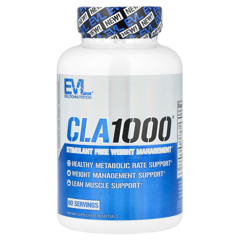 EVLution Nutrition, CLA1000®, средство для коррекции веса без стимуляторов, 90 капсул (1000 мг в 1 капсуле)