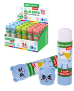 Клей-карандаш 9г. "Зверята: кошка, мышка, хрюшка" фигурный колпачок (BRAUBERG)