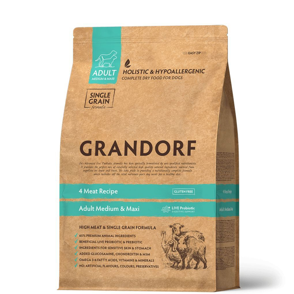 Grandorf Dog adult medium & maxi корм сухой для собак 4 вида мяса