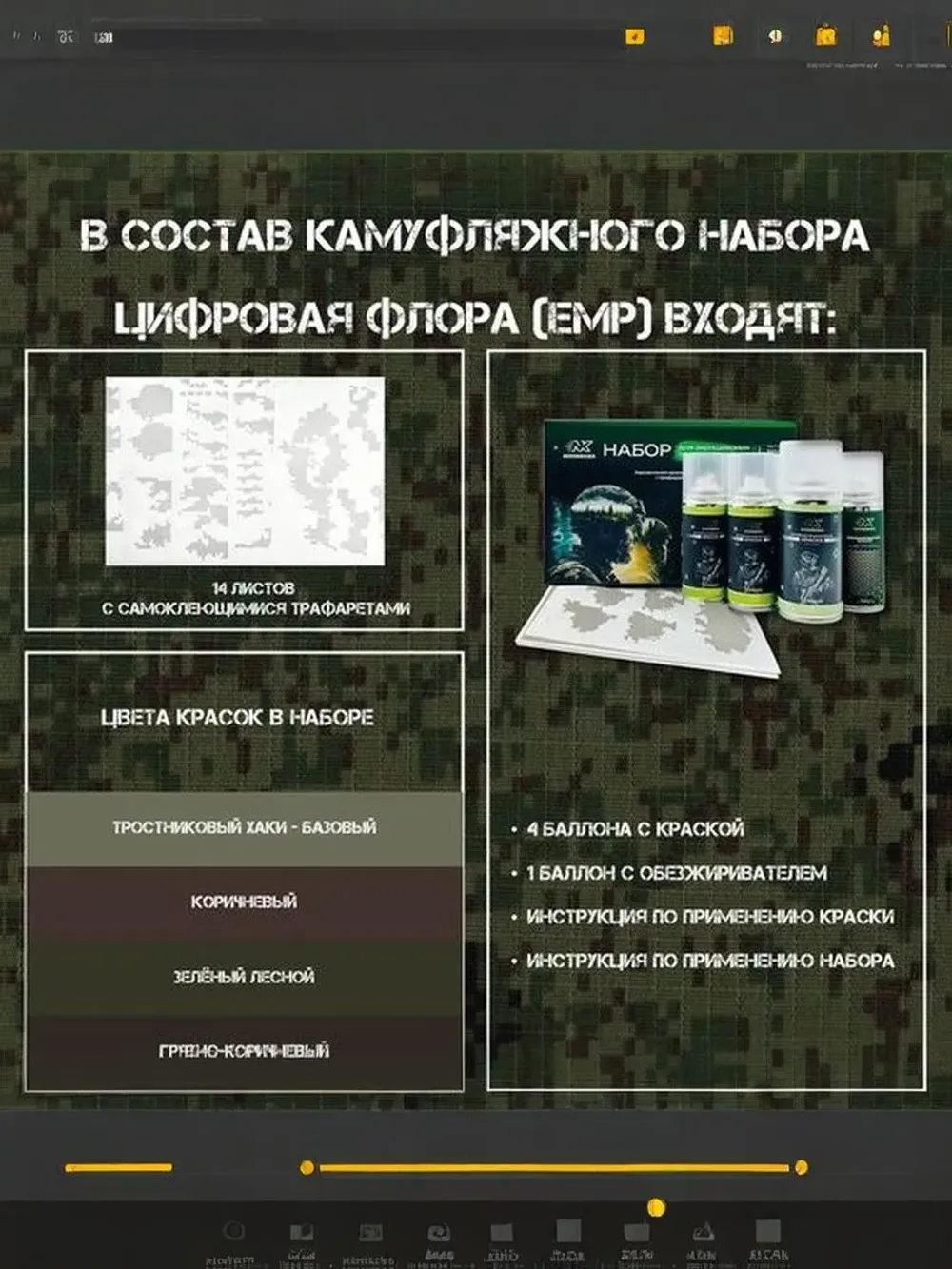 Набор оружейная краска в баллончиках, трафарет "Цифровая флора", NK Novokraska