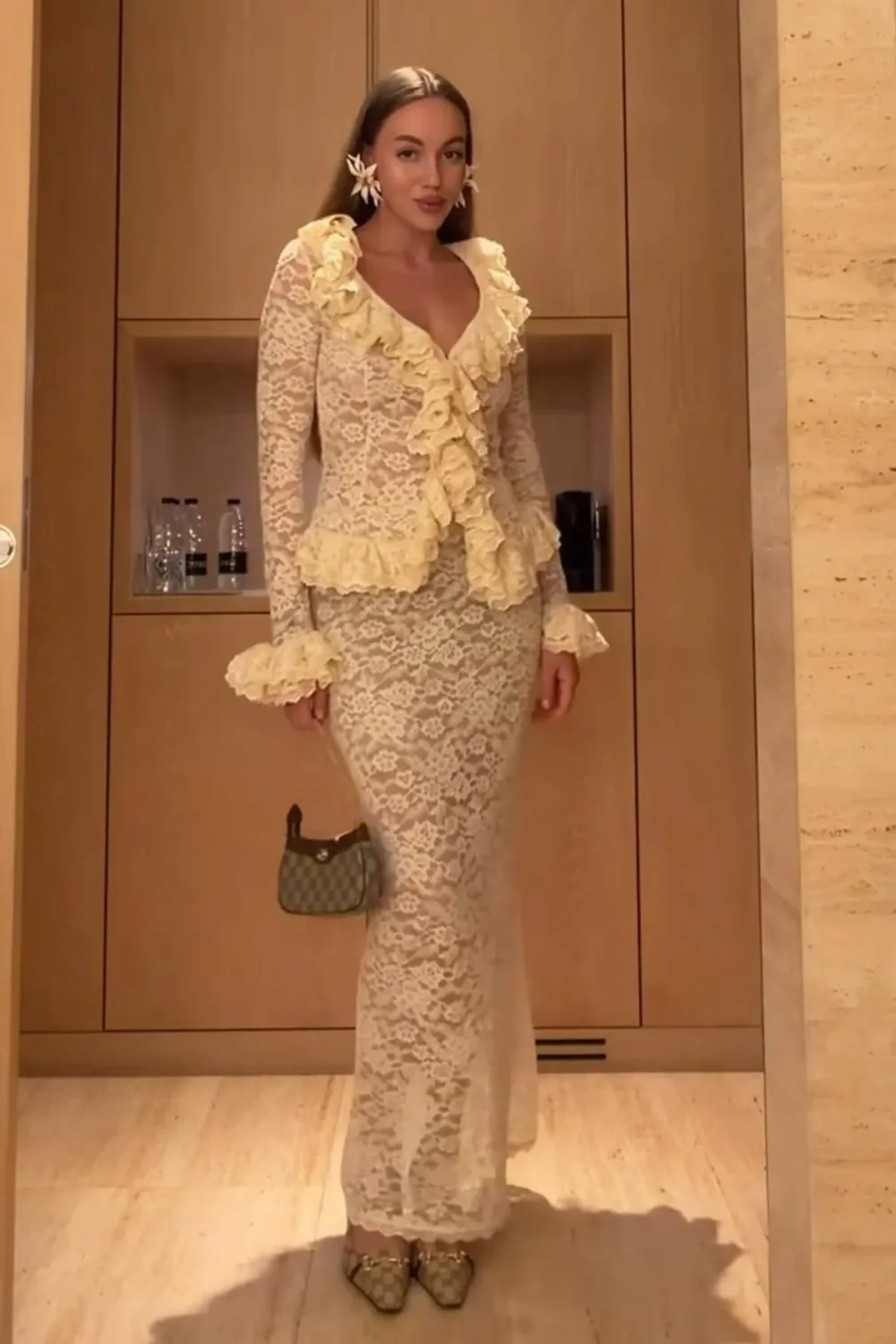 Юбка макси кружево, Молочный