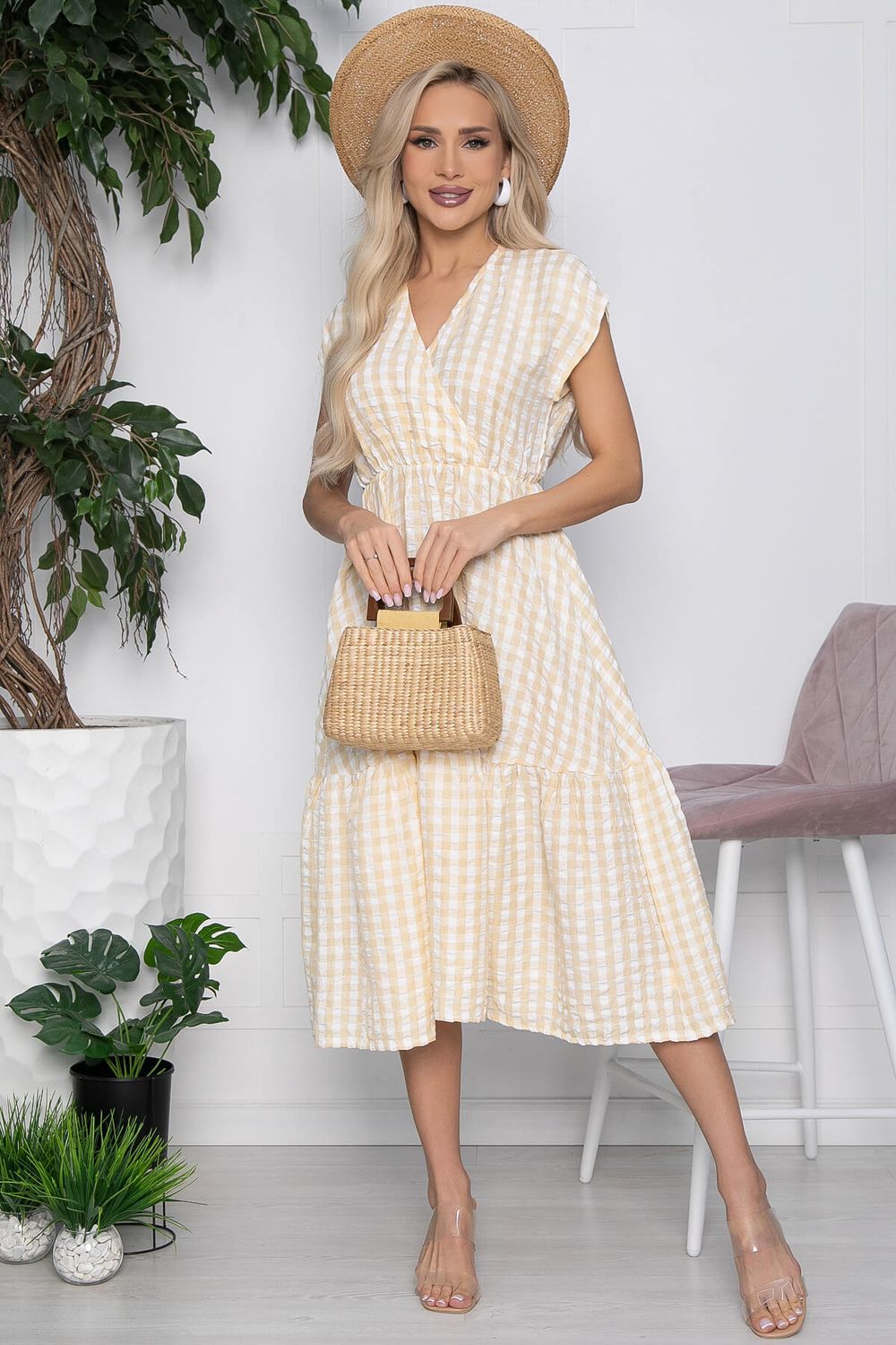 Платье Коста-Рика желтое в клетку П10448 LT Collection