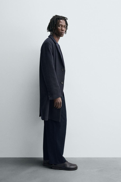 ZARA ПАЛЬТО КЛАССИЧЕСКОГО КРОЯ ИЗ ШЕРСТИ, МОРСКОЙ СИНИЙ