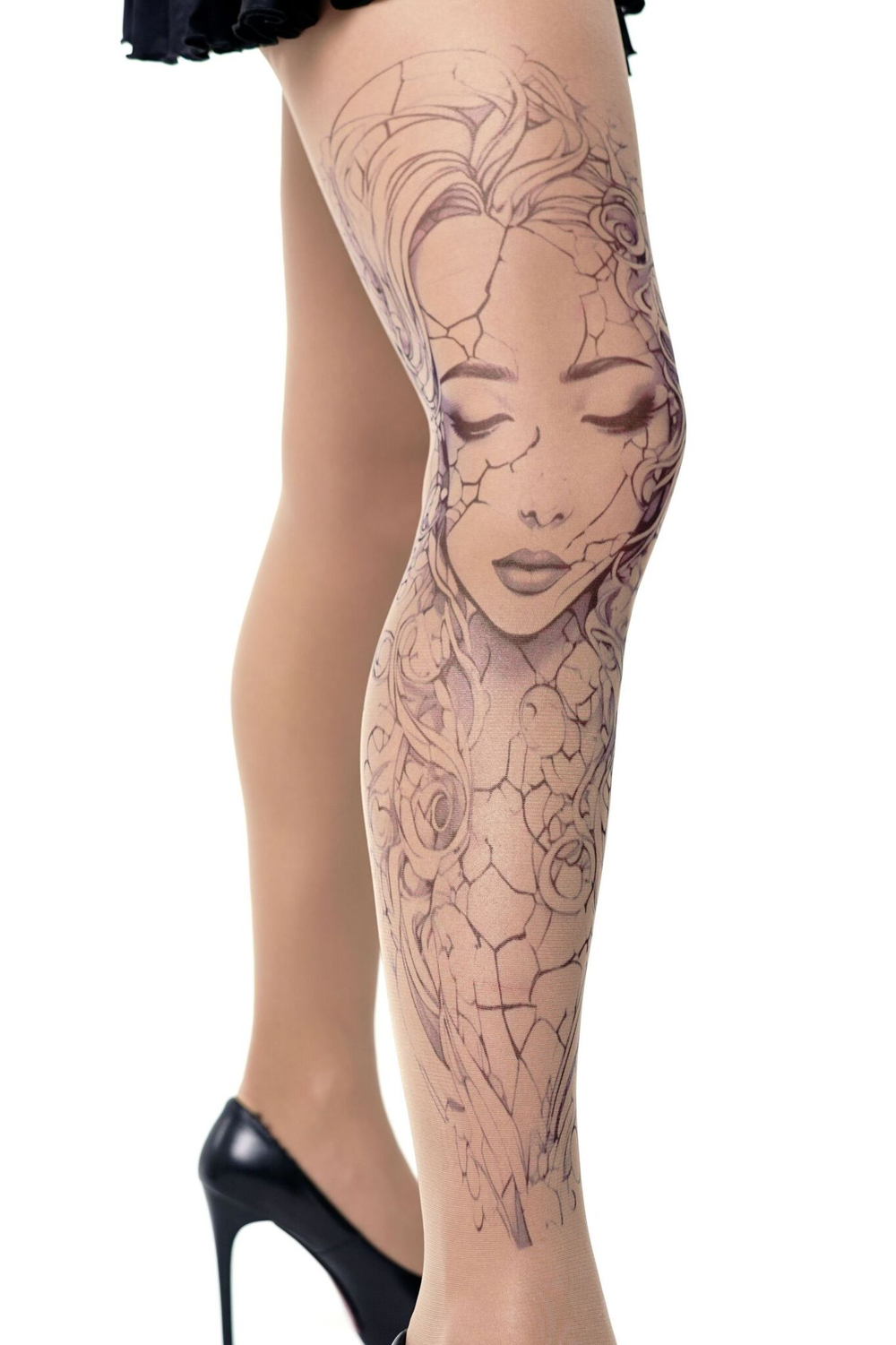 Колготки +size с принтом в виде скульптуры девушки (Размер: XL-XXL-XXXL) (Цвет: бежевый)