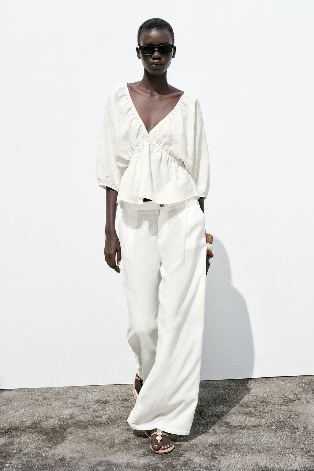 ZARA ЖАККАРДОВЫЙ ТОП, БЕЛЫЙ