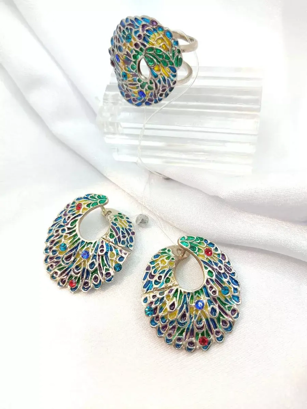 Ювелирное кольцо эмаль, серебро 925 павлин