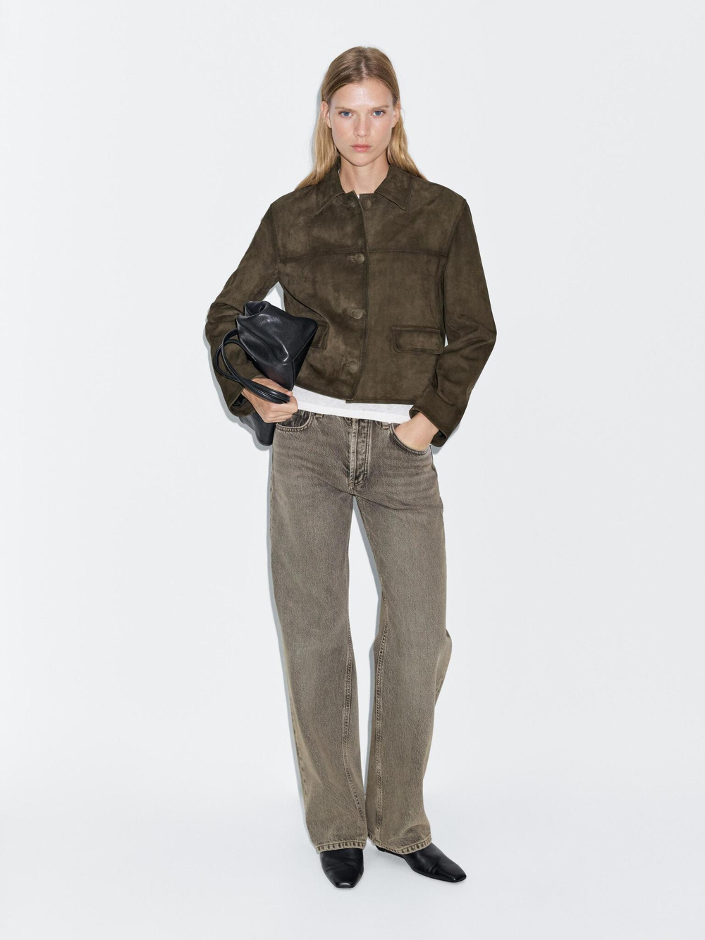 Massimo Dutti Джинсы со средней посадкой и широкими штанинами, серый