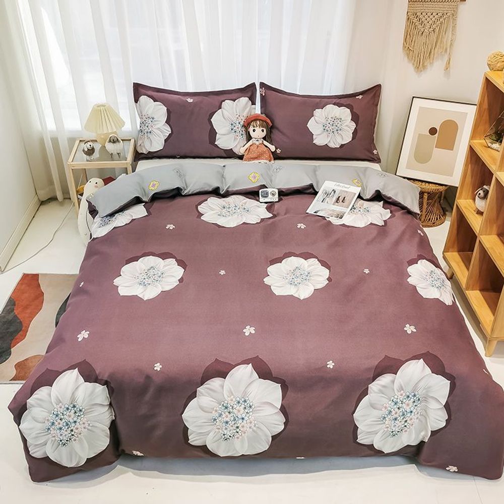 Постельное белье ZEPHYR HOME 1.5 Полуторка Фланель цветы на бордовом