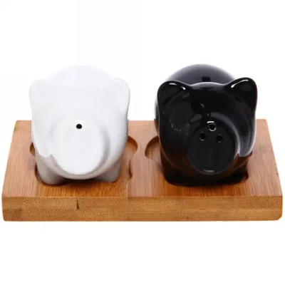 Набор для специй 2шт на бамбуковой подставке «Черное и белое» поросята