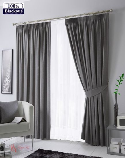 Комплект штор Палермо Blackout 100% (тёмно-серый) и Вуаль (белый)