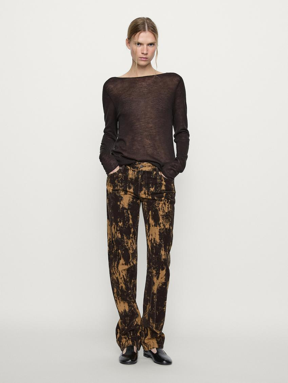 Massimo Dutti Джинсы прямого кроя из бархатистого хлопка, коричневый