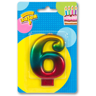 Веселая затея Свеча цифра Радуга металлик №6  8см