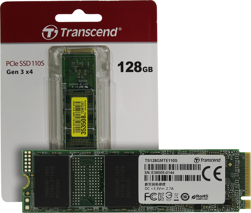 Накопитель SSD 128 Gb M.2 2280 M Transcend MTE110S 3D TLC