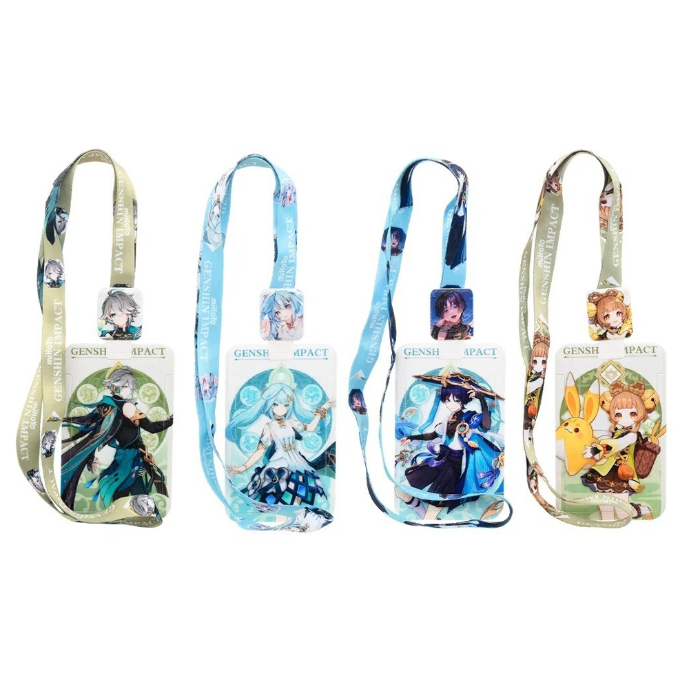 Бейдж на шнурке с рулеткой (ретрактором) Basir вертикальный, 110*68 мм, аниме, 4 рисунка ассорти