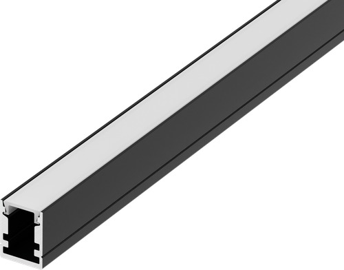 Накладной алюминиевый профиль, 10х13х2000мм. В комплекте матовый экран, 4 торцевые заглушки, 4 крепежа, черный RAL9005