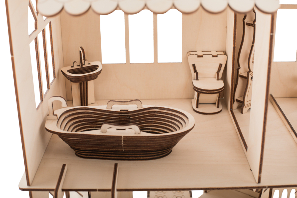 Кукольный домик, конструктор деревянный ХэппиДом "Коттедж с мебелью Premium"