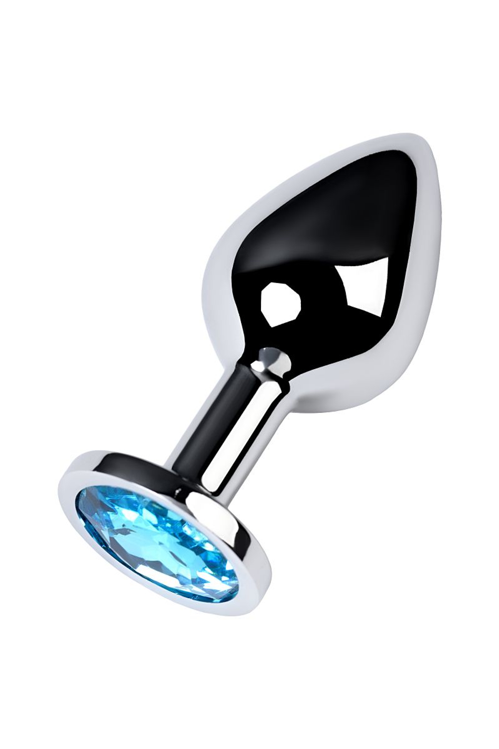 Серебристая конусовидная анальная пробка с голубым кристаллом - 8 см. (Цвет: голубой)