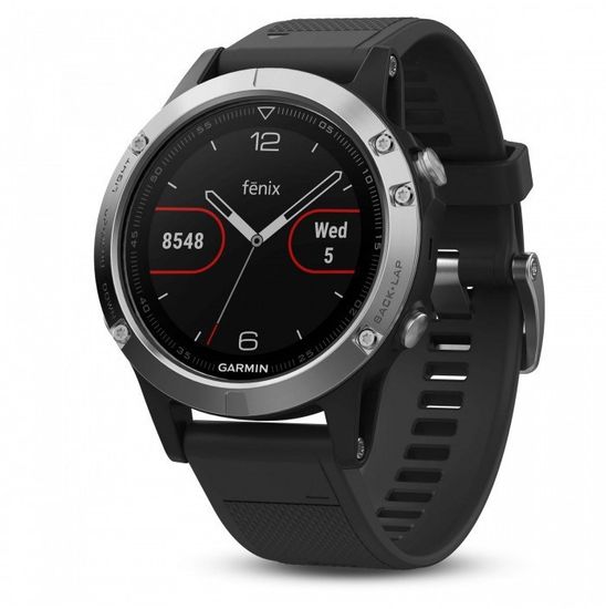 Умные мужские спортивные часы Garmin Fenix 5 - серебристые с черным ремешком 010-01688-03