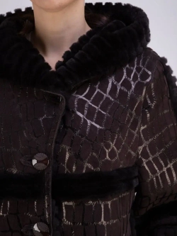 Дубленка женская натуральная длинная с капюшоном оверсайз