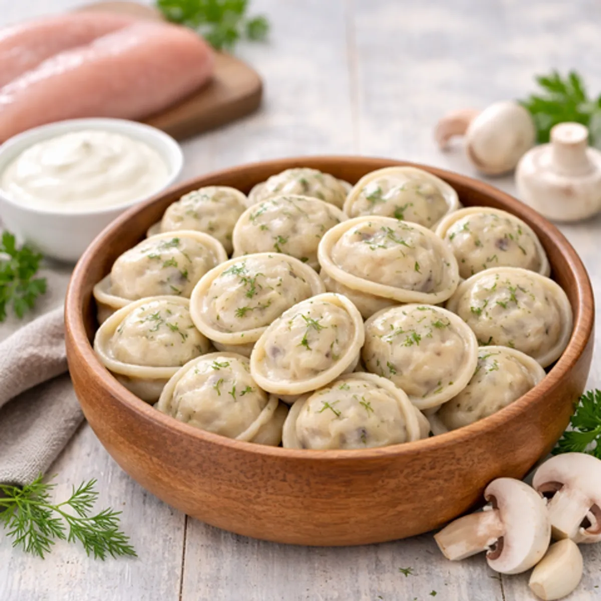 Фотография Пельмени из куриных грудок с грибам / 500 г купить в магазине Афлора