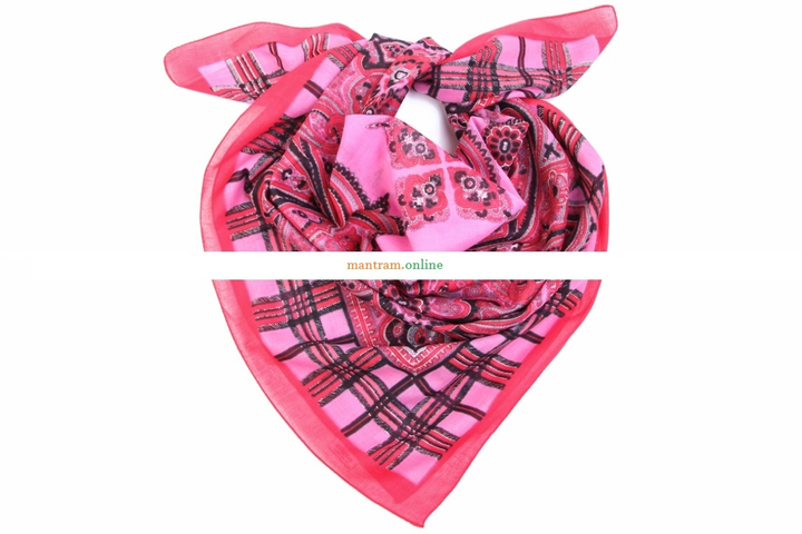 Платок материал Хлопок 100% "Огурцы" клетка цвет розово-красный 95x95 см.