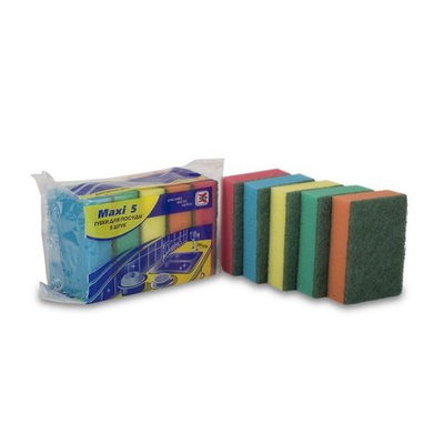 Губки для посуды 5 шт Макси 9,5х6,5х3 см (20уп/кор) "КонтинентПак"