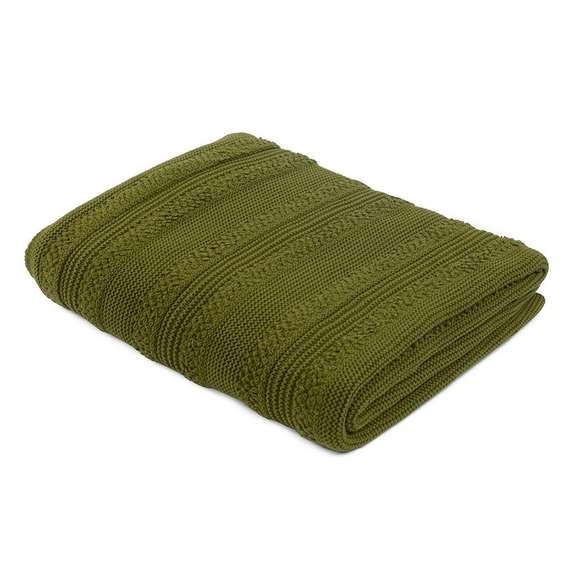 Плед из хлопка с буклированной вязкой оливкового цвета из коллекции essential, 130х170 см