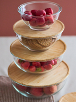 Набор из 4-х стеклянных мисок eco store с крышками из бамбука