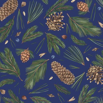 Хвойный паттерн на синем фоне