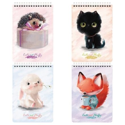 Блокнот А5, 60л, на гребне, клетка, Brauberg Милые зверята, ассорти, 1шт.