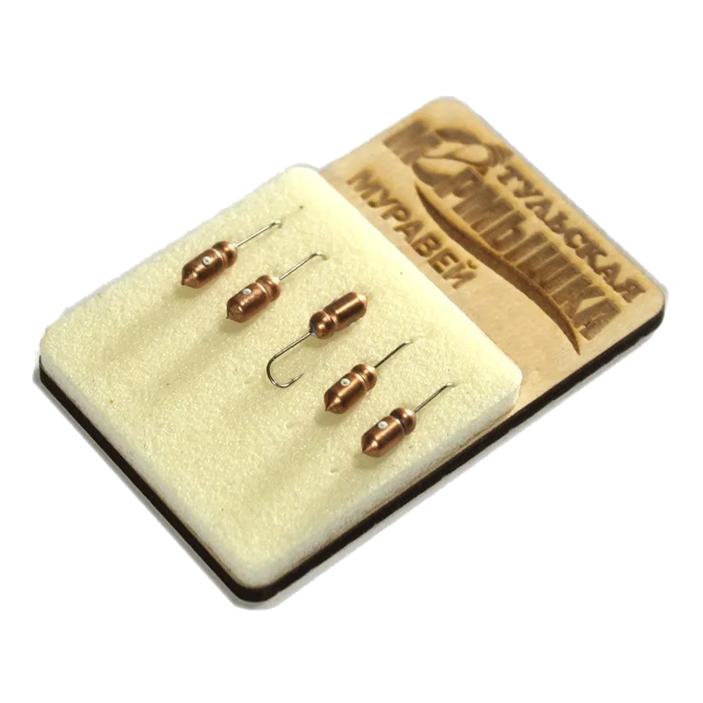 Мормышка для зимней рыбалки - "Муравей". Диаметр - 2,5 мм, вес - 0,39 гр., цвет - Медь. Тульская точеная спортивная вольфрамовая мормышка в наборе - 5 шт.