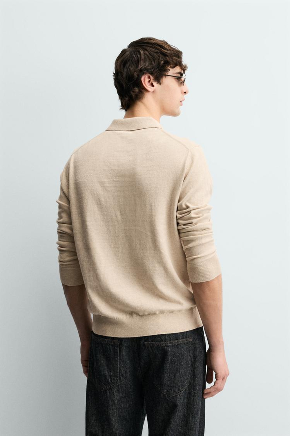 ZARA ТРИКОТАЖНОЕ ПОЛО КЛАССИЧЕСКОГО КРОЯ, ЭКРЮ