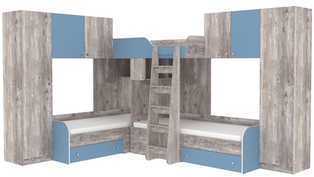 Трехместная кровать КарИВи Трио 3 Бетон Светло-синий, голубой