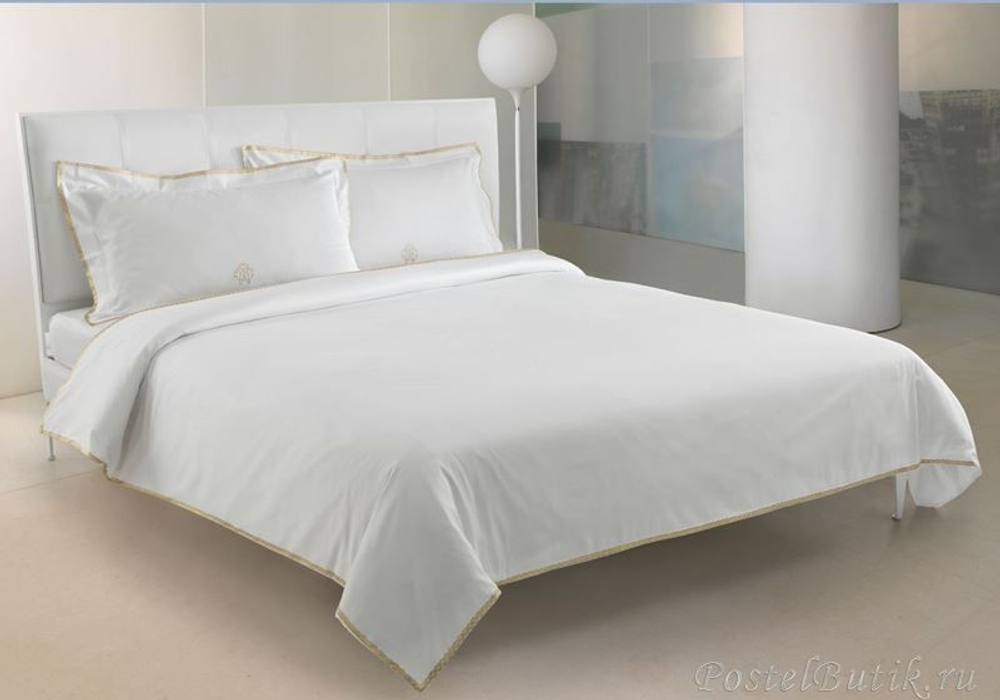 Постельное белье семейное Roberto Cavalli Gold белое