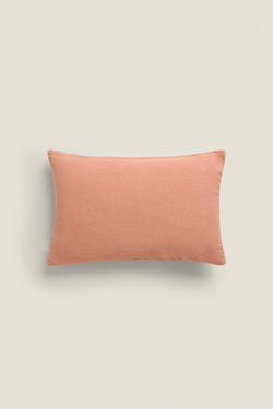 ZARA HOME ЛЬНЯНОЙ ЧЕХОЛ ДЛЯ ДЕКОРАТИВНОЙ ПОДУШКИ, РОЗОВЫЙ