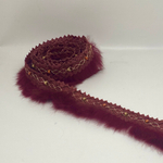 Тесьма отделочная (мех кролика, бусины дерево) бордовый ш-4см. 1м