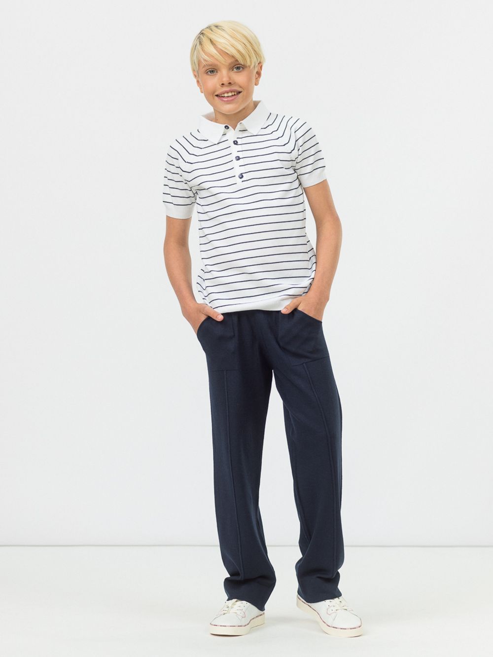Поло для мальчика с коротким рукавом AT1497-1 бело-синий