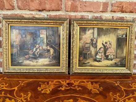 Антикварная пара картин «Дети»