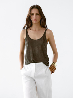 Massimo Dutti Трикотажный топ из 100% льна, хаки