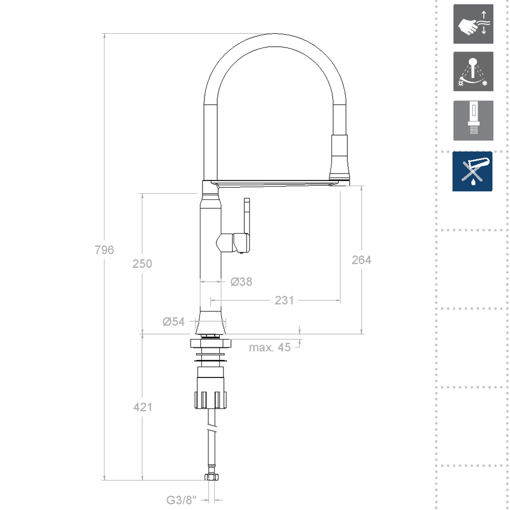 Смеситель для кухни с магнитным держателем и гибким изливом KITCHEN MAGNET 386801MACU медь
