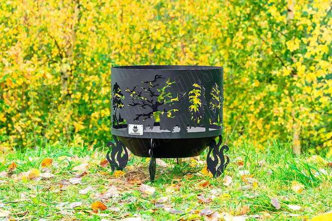 Костровая чаша Fire-House Деревья Премиум (с сеткой и зольником), 80 см