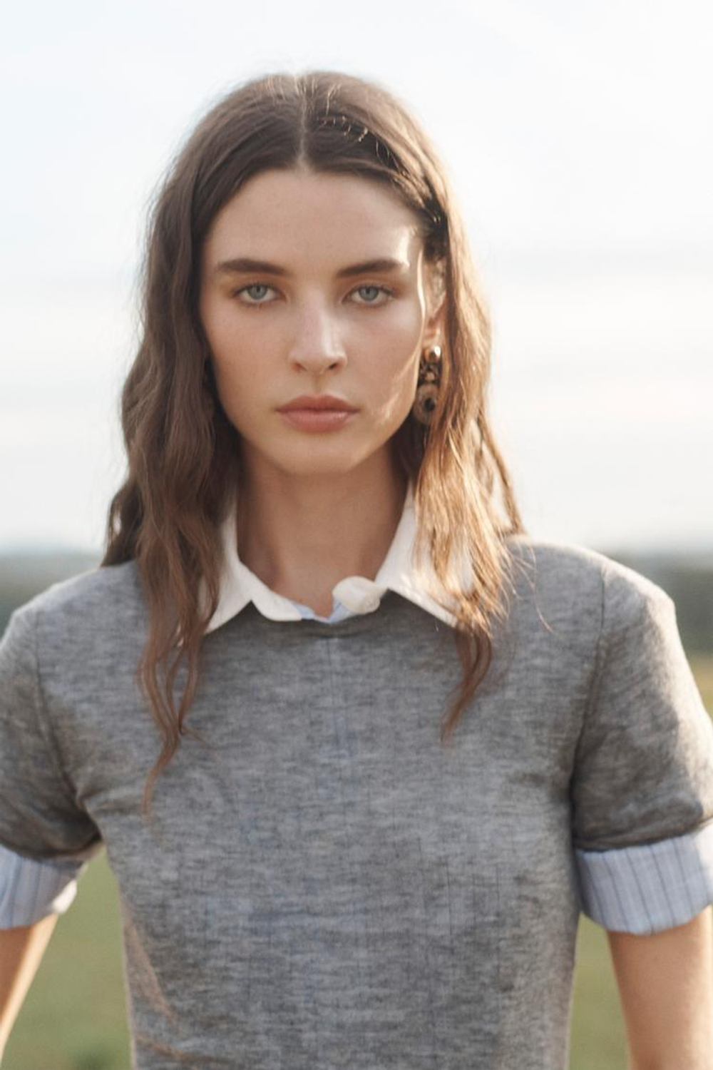 ZARA ФУТБОЛКА ИЗ 100% ШЕРСТИ, СЕРЫЙ