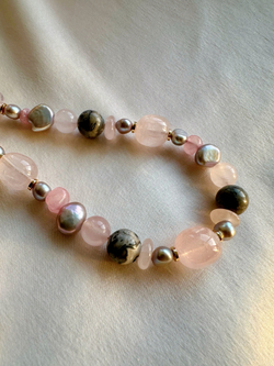 Ожерелье 3 стихии из жемчуга, кварца и яшмы