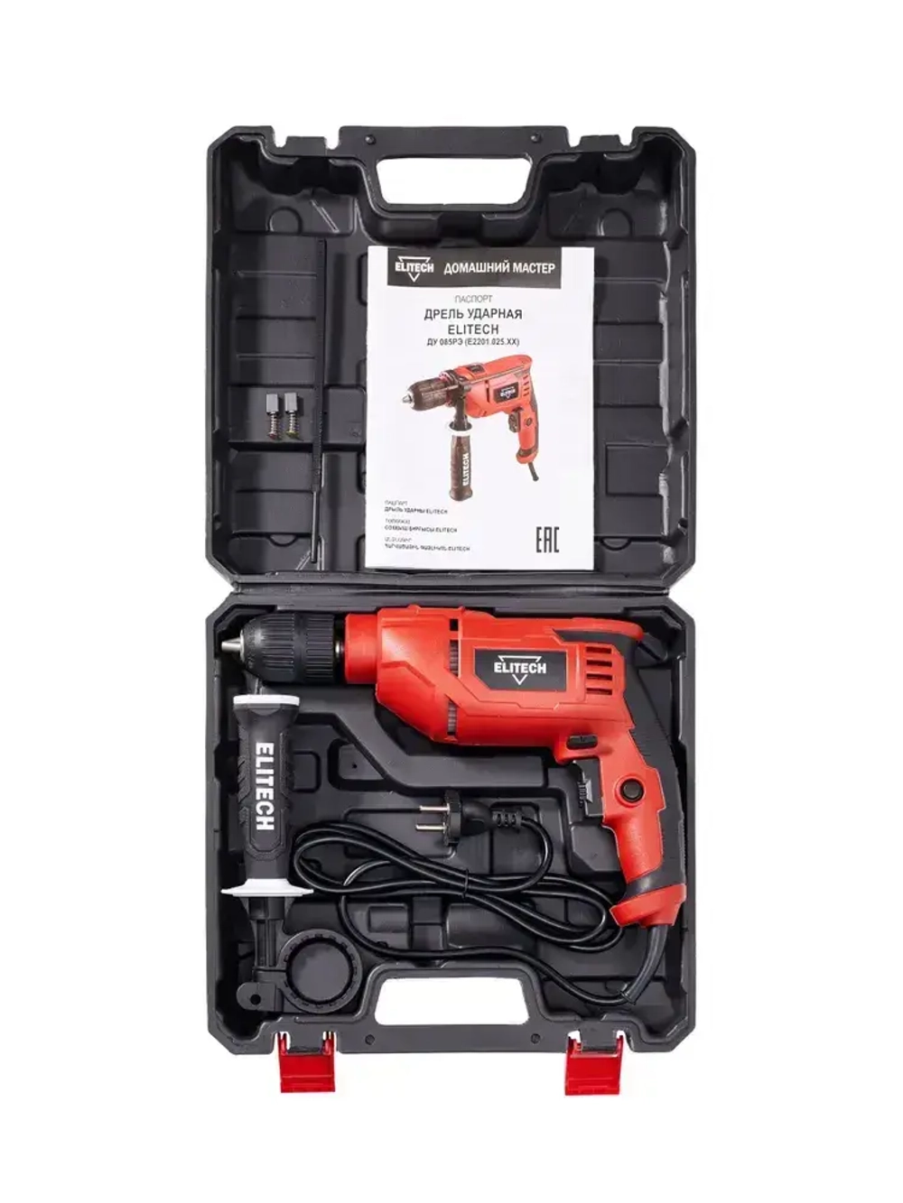 Дрель ударная сетевая Elitech ДУ 085РЭ, 850 Вт, 50 Нм, 3 000 об/мин, 48 000 уд/мин, ключевой патрон, реверс