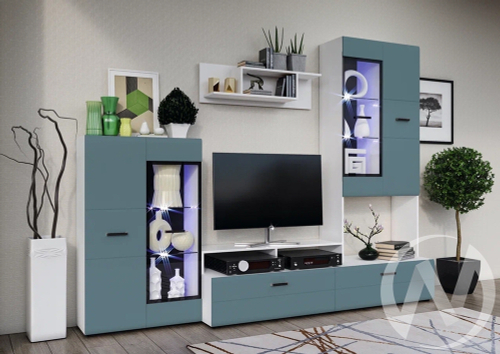 Гостиная Нэнси NEW (белый/браш блю) Вариант №3