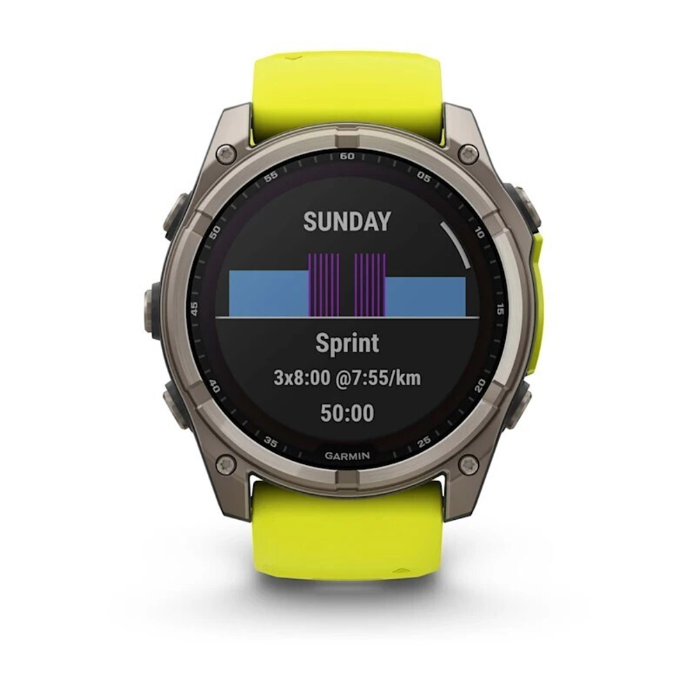 Умные часы Garmin Fenix 8, 51 мм, Solar, Sapphire Titanium with AMP yellow/graphite silicone band